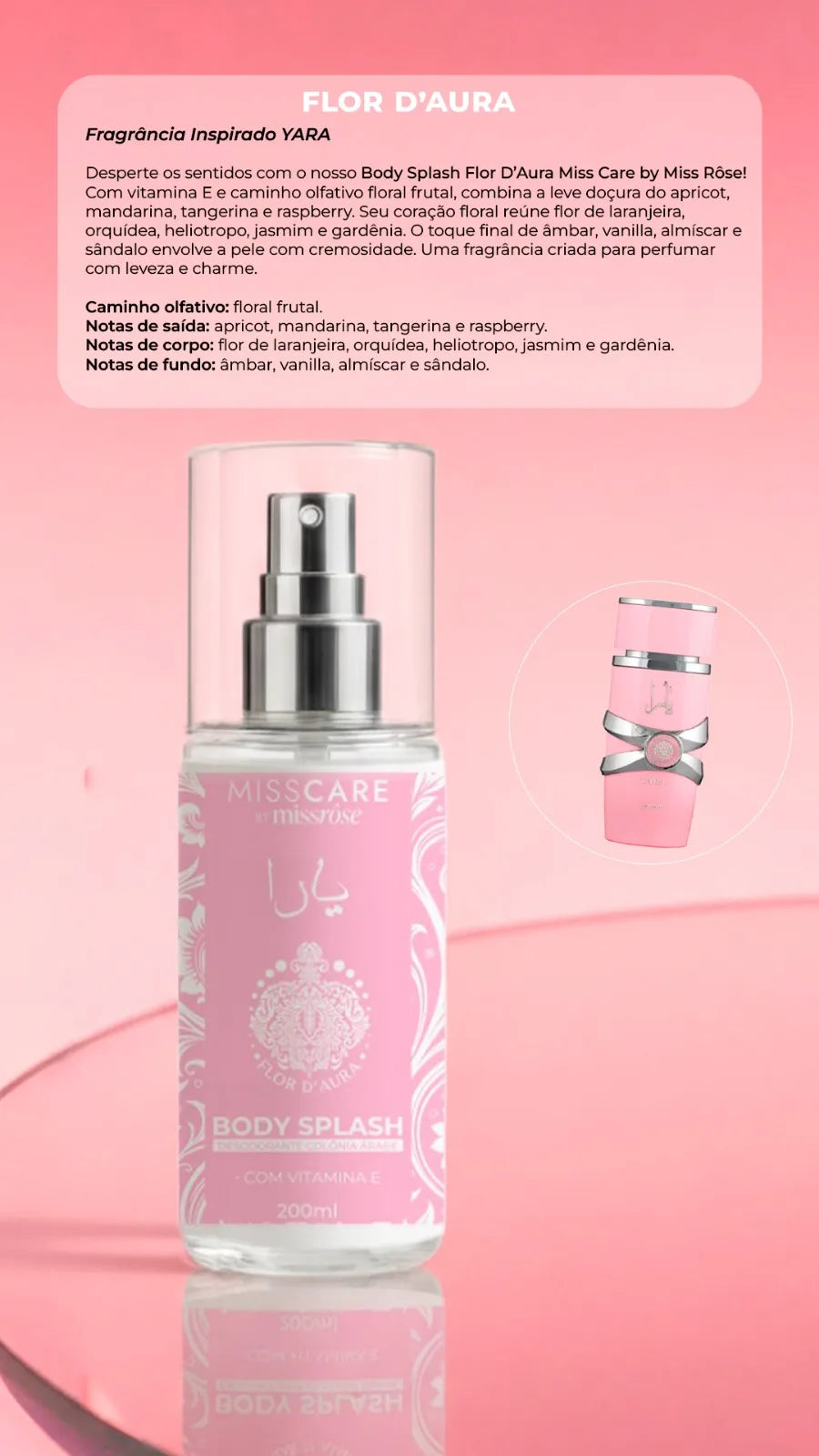 Splash Corporal Feminino Charm of the Wings 200ml - Miss Care by Miss Rôse · Desodorante com Vitamina E · Inspiração Árabe Yar a