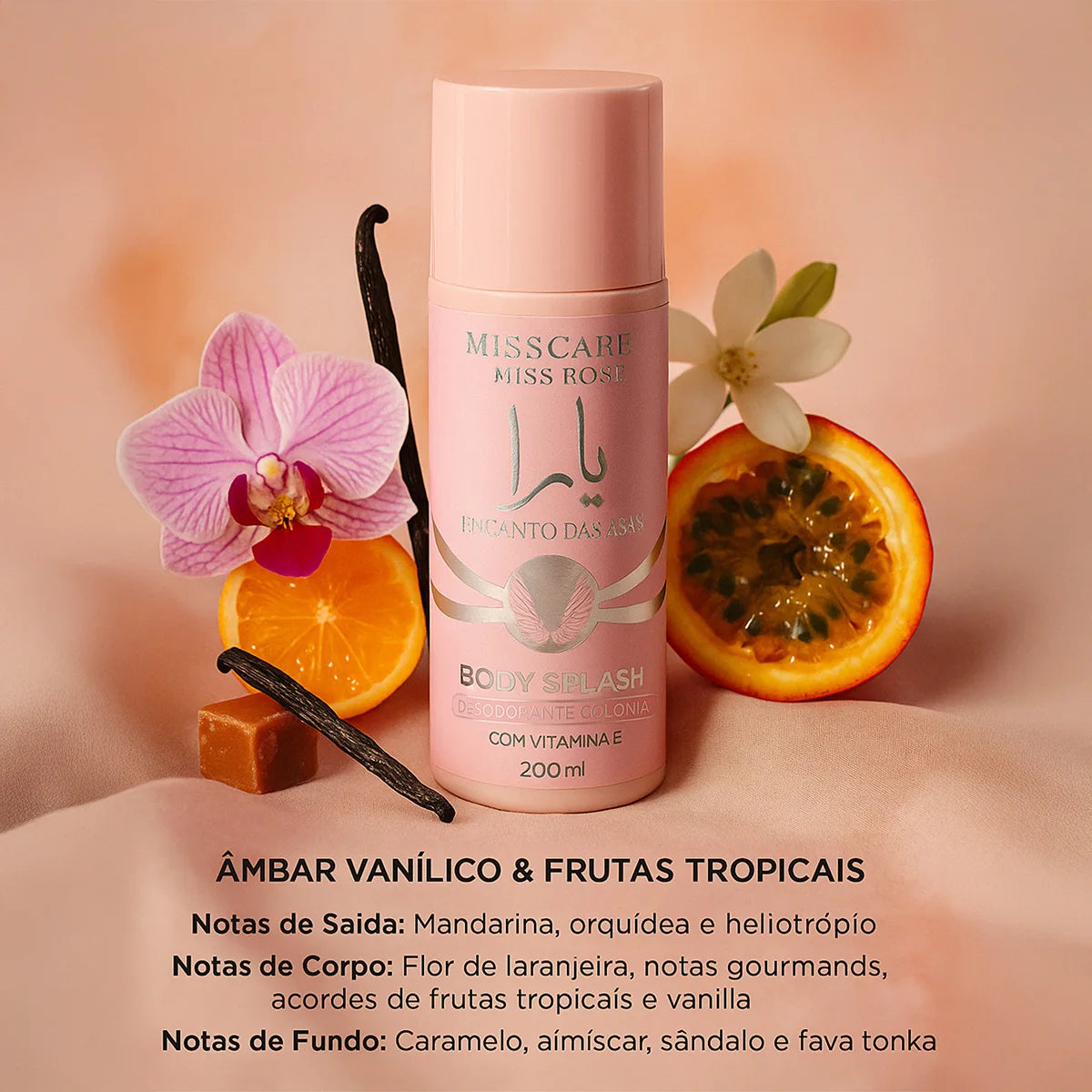Splash Corporal Feminino Charm of the Wings 200ml - Miss Care by Miss Rôse · Desodorante com Vitamina E · Inspiração Árabe Yar a