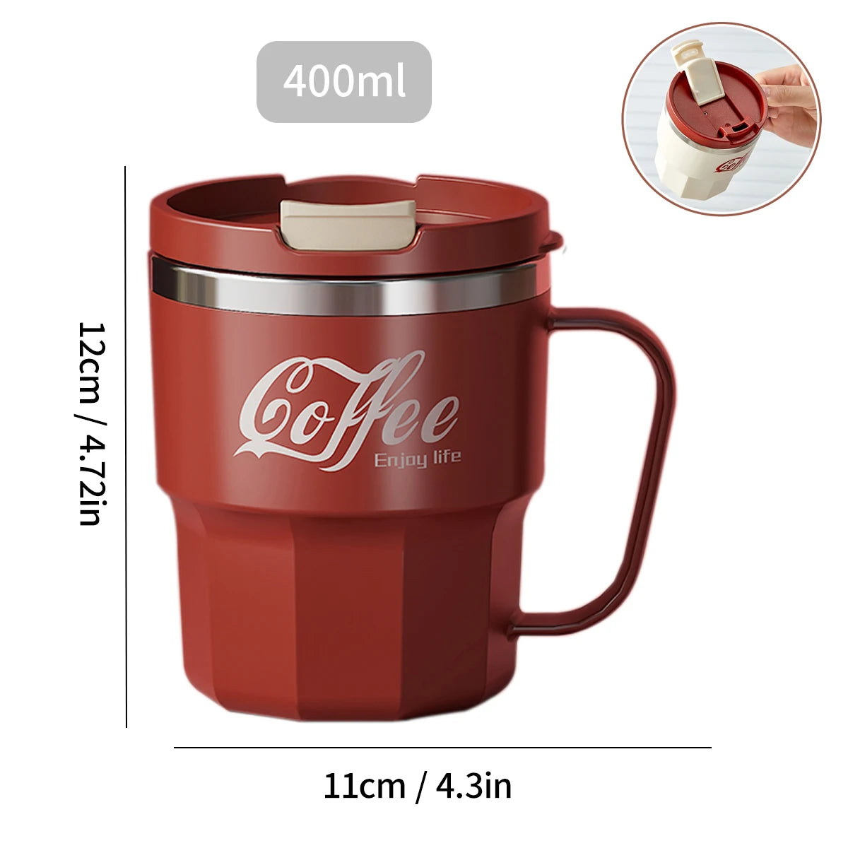 Copo de Café Isolado de Parede Dupla WORTHBUY 304 de Aço Inoxidável com Alça, Portátil, à Prova de Vazamentos, Copo de Água para Estudantes, Caneca de Leite e Café