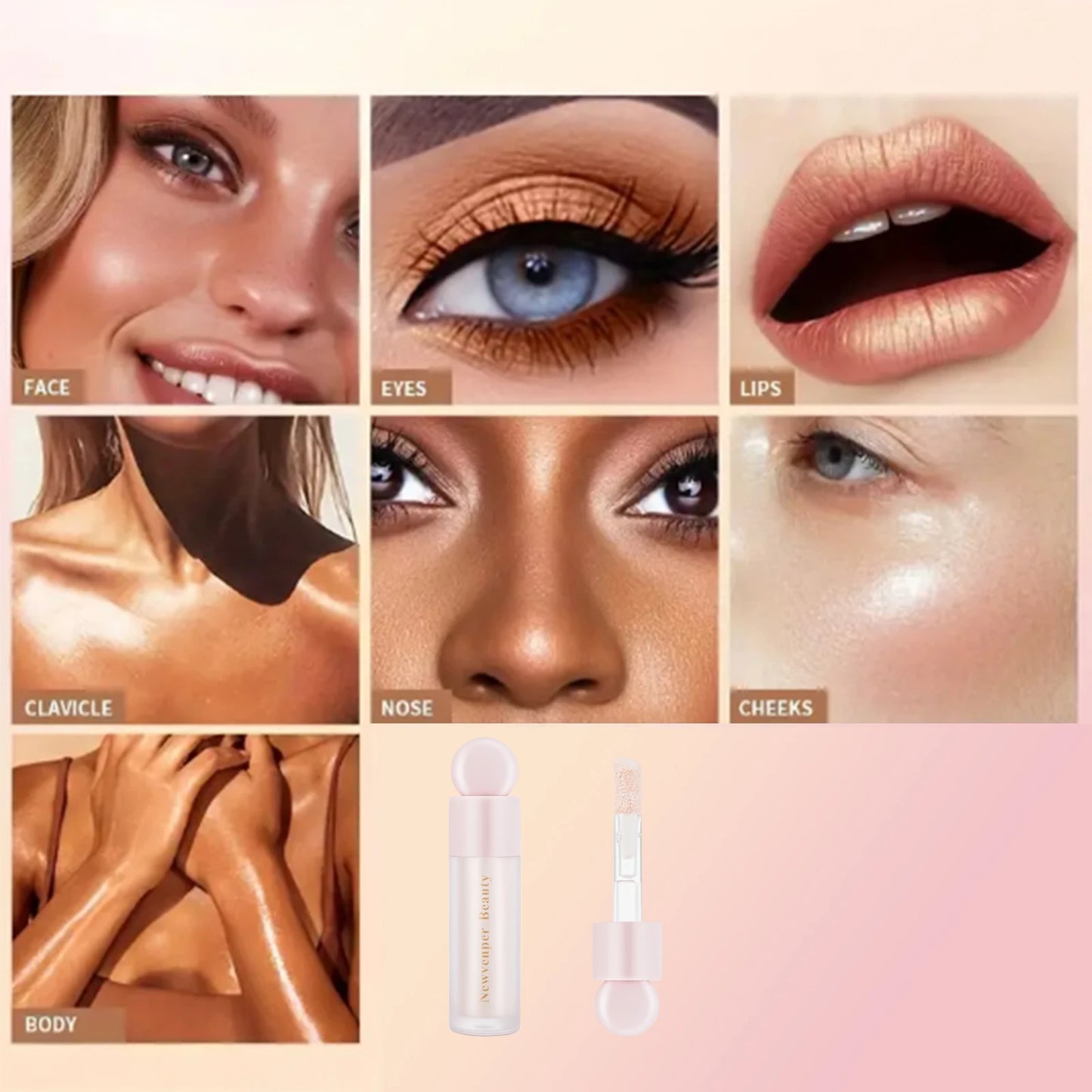 Liquid Highlighter + Liquid Blush + Liquid Contour for Face & Body, High Glossy Finish