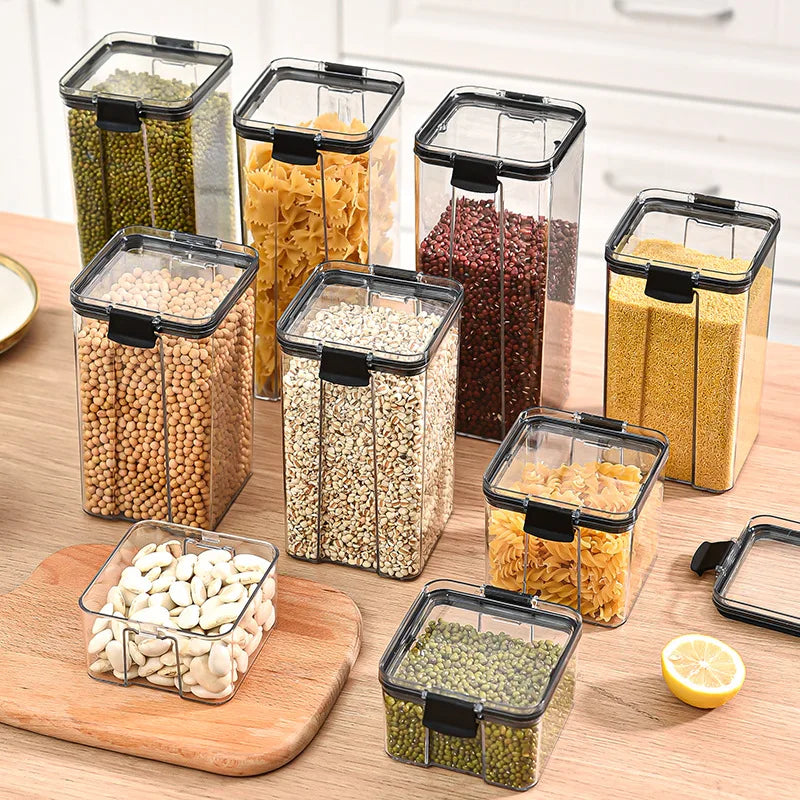 Organizador de Armazenamento de Grãos para Cozinha com Potes Selados Tanque Grande Caixa Plástica à Prova de Umidade Conjunto de Potes de Temperos Domésticos