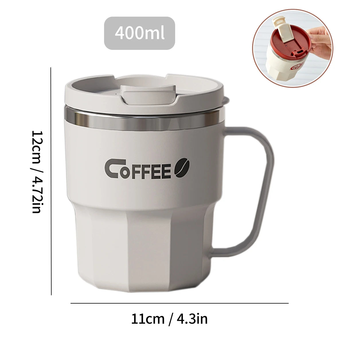 Copo de Café Isolado de Parede Dupla WORTHBUY 304 de Aço Inoxidável com Alça, Portátil, à Prova de Vazamentos, Copo de Água para Estudantes, Caneca de Leite e Café