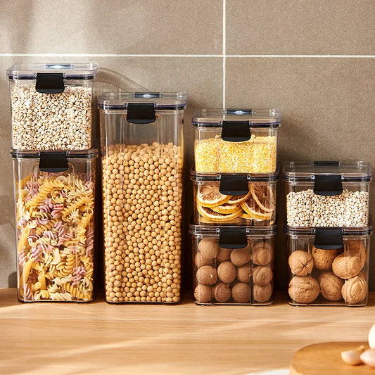 Organizador de Armazenamento de Grãos para Cozinha com Potes Selados Tanque Grande Caixa Plástica à Prova de Umidade Conjunto de Potes de Temperos Domésticos