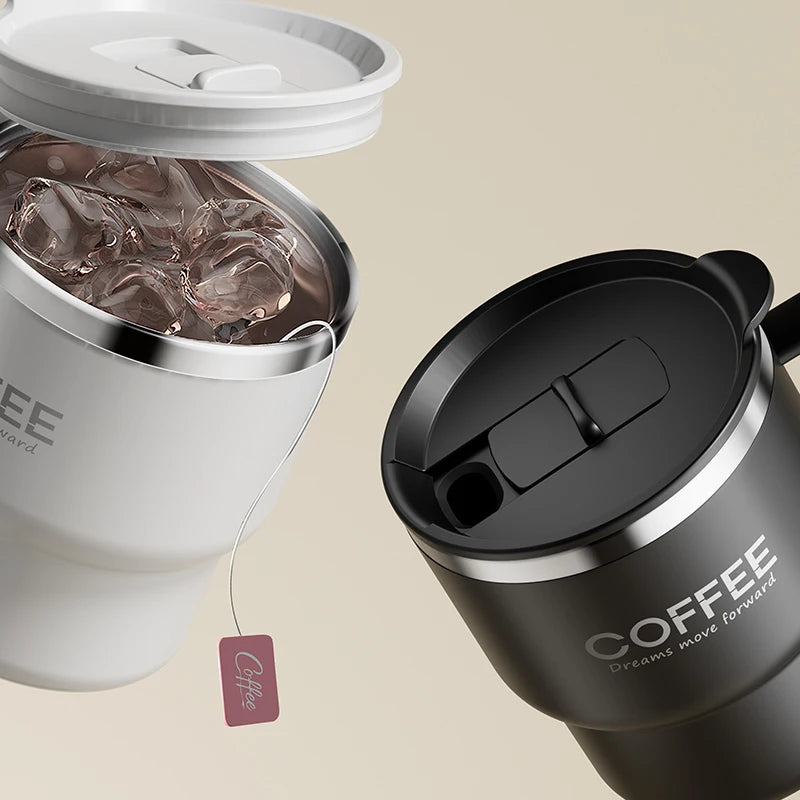 Copo de Café Isolado de Parede Dupla WORTHBUY 304 de Aço Inoxidável com Alça, Portátil, à Prova de Vazamentos, Copo de Água para Estudantes, Caneca de Leite e Café