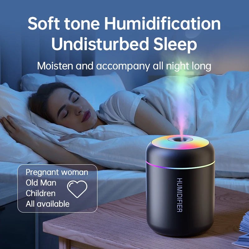 Mini Umidificador de Ar USB Elétrico de 180ml com Difusor de Aromas, Purificador de Óleos Essenciais e Luzes para Aromaterapia em Carro, Casa e Quarto