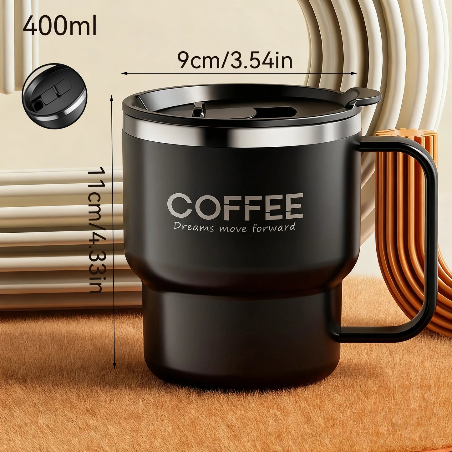 Copo de Café Isolado de Parede Dupla WORTHBUY 304 de Aço Inoxidável com Alça, Portátil, à Prova de Vazamentos, Copo de Água para Estudantes, Caneca de Leite e Café
