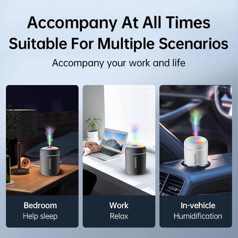 Mini Umidificador de Ar USB Elétrico de 180ml com Difusor de Aromas, Purificador de Óleos Essenciais e Luzes para Aromaterapia em Carro, Casa e Quarto