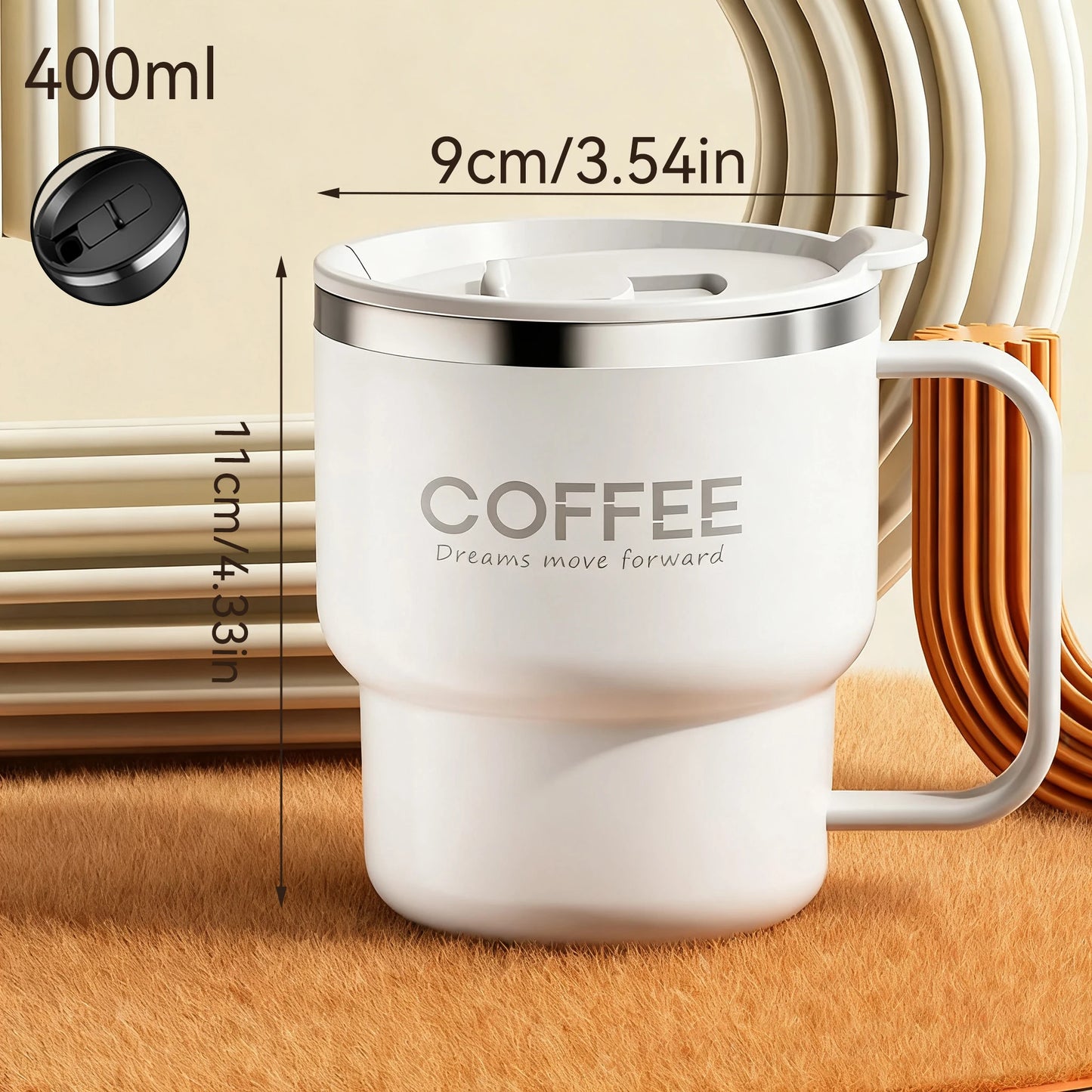 Copo de Café Isolado de Parede Dupla WORTHBUY 304 de Aço Inoxidável com Alça, Portátil, à Prova de Vazamentos, Copo de Água para Estudantes, Caneca de Leite e Café