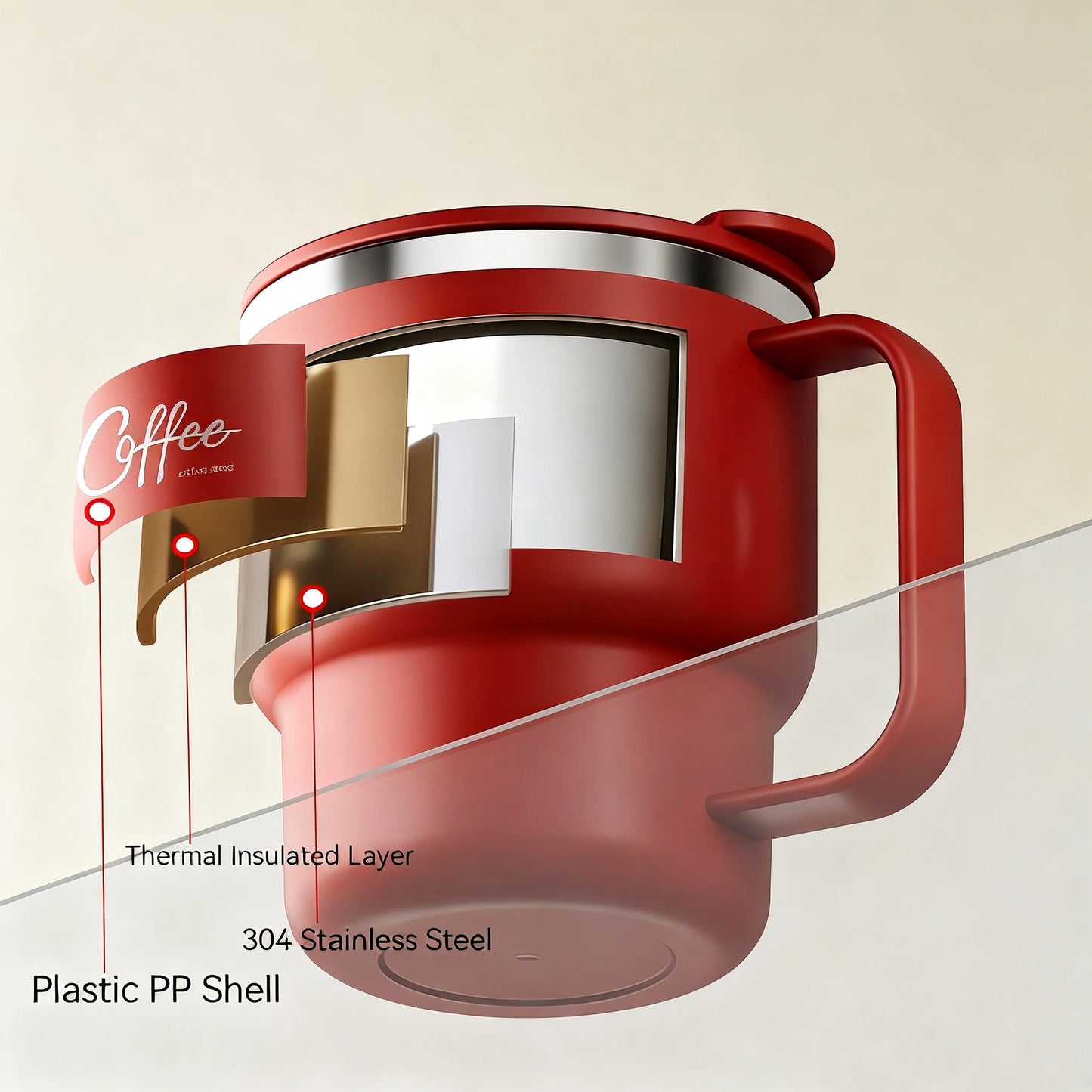 Copo de Café Isolado de Parede Dupla WORTHBUY 304 de Aço Inoxidável com Alça, Portátil, à Prova de Vazamentos, Copo de Água para Estudantes, Caneca de Leite e Café