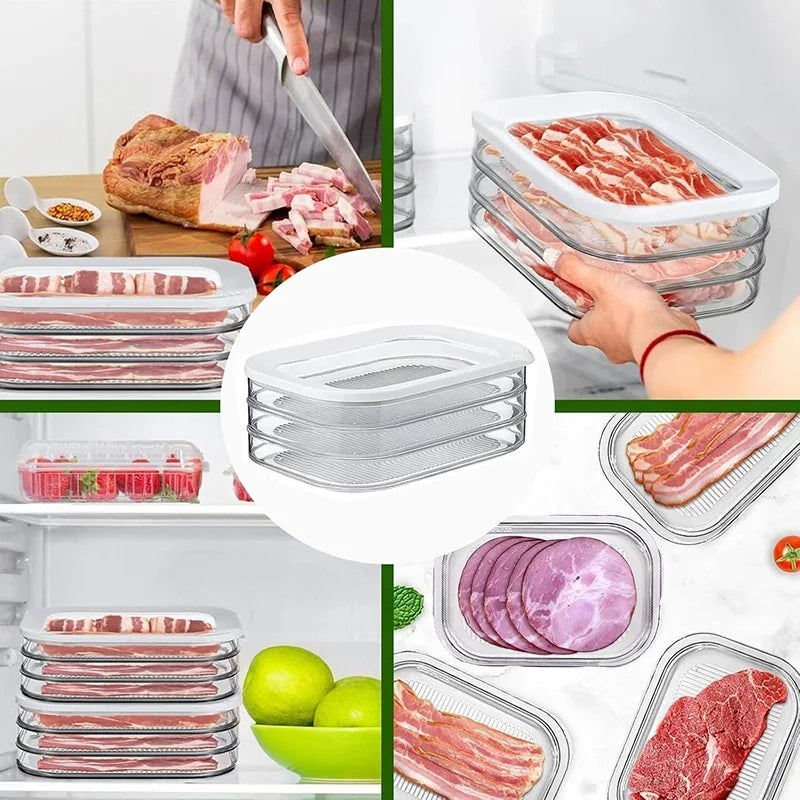 Recipientes empilháveis para armazenamento de frios com tampas transparentes