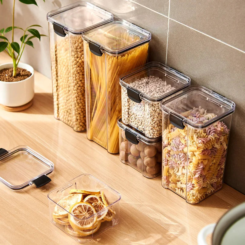 Organizador de Armazenamento de Grãos para Cozinha com Potes Selados Tanque Grande Caixa Plástica à Prova de Umidade Conjunto de Potes de Temperos Domésticos