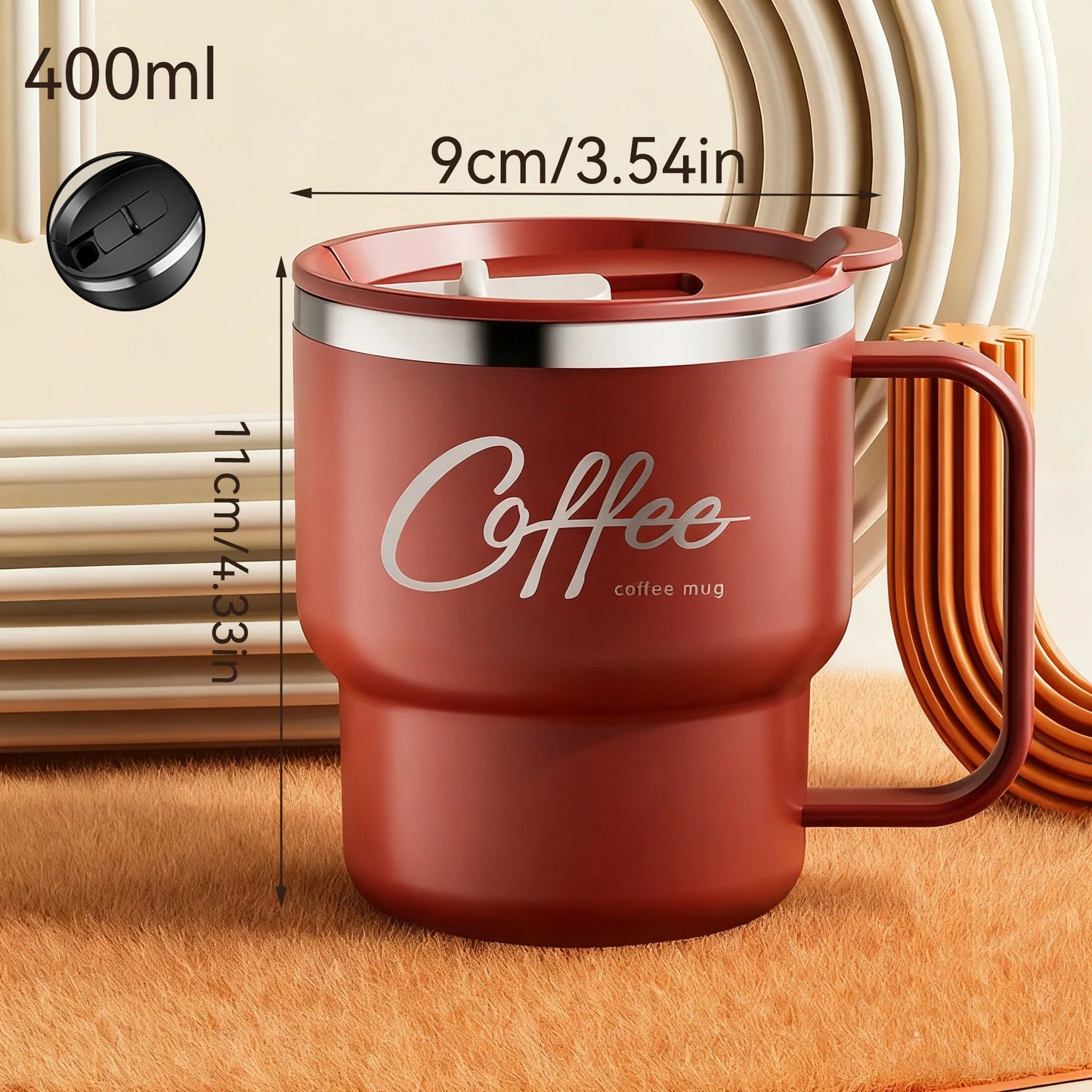 Copo de Café Isolado de Parede Dupla WORTHBUY 304 de Aço Inoxidável com Alça, Portátil, à Prova de Vazamentos, Copo de Água para Estudantes, Caneca de Leite e Café