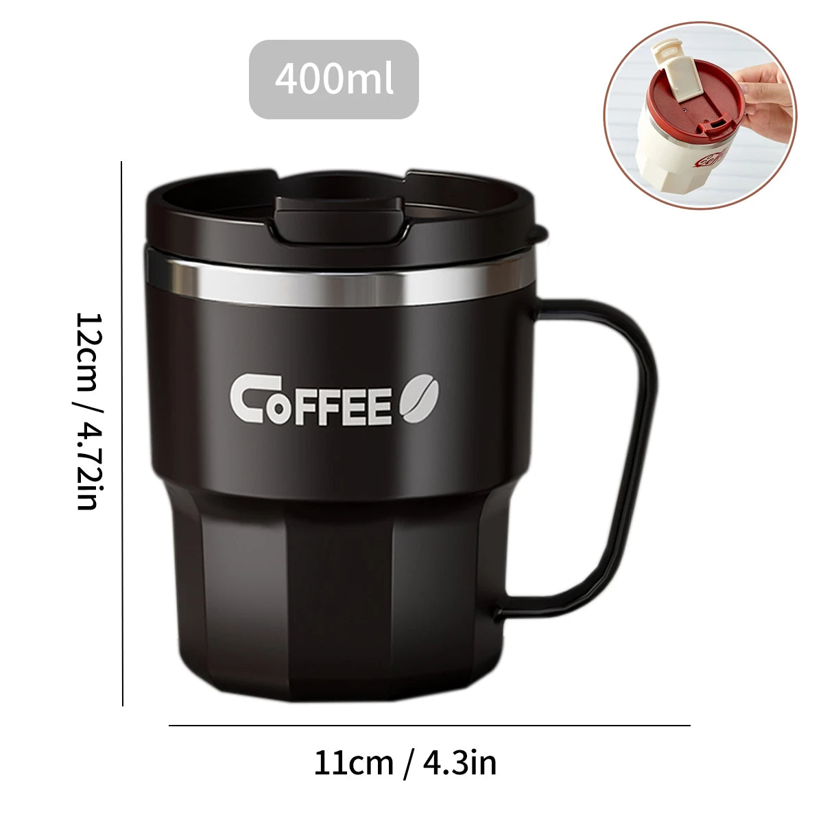 Copo de Café Isolado de Parede Dupla WORTHBUY 304 de Aço Inoxidável com Alça, Portátil, à Prova de Vazamentos, Copo de Água para Estudantes, Caneca de Leite e Café