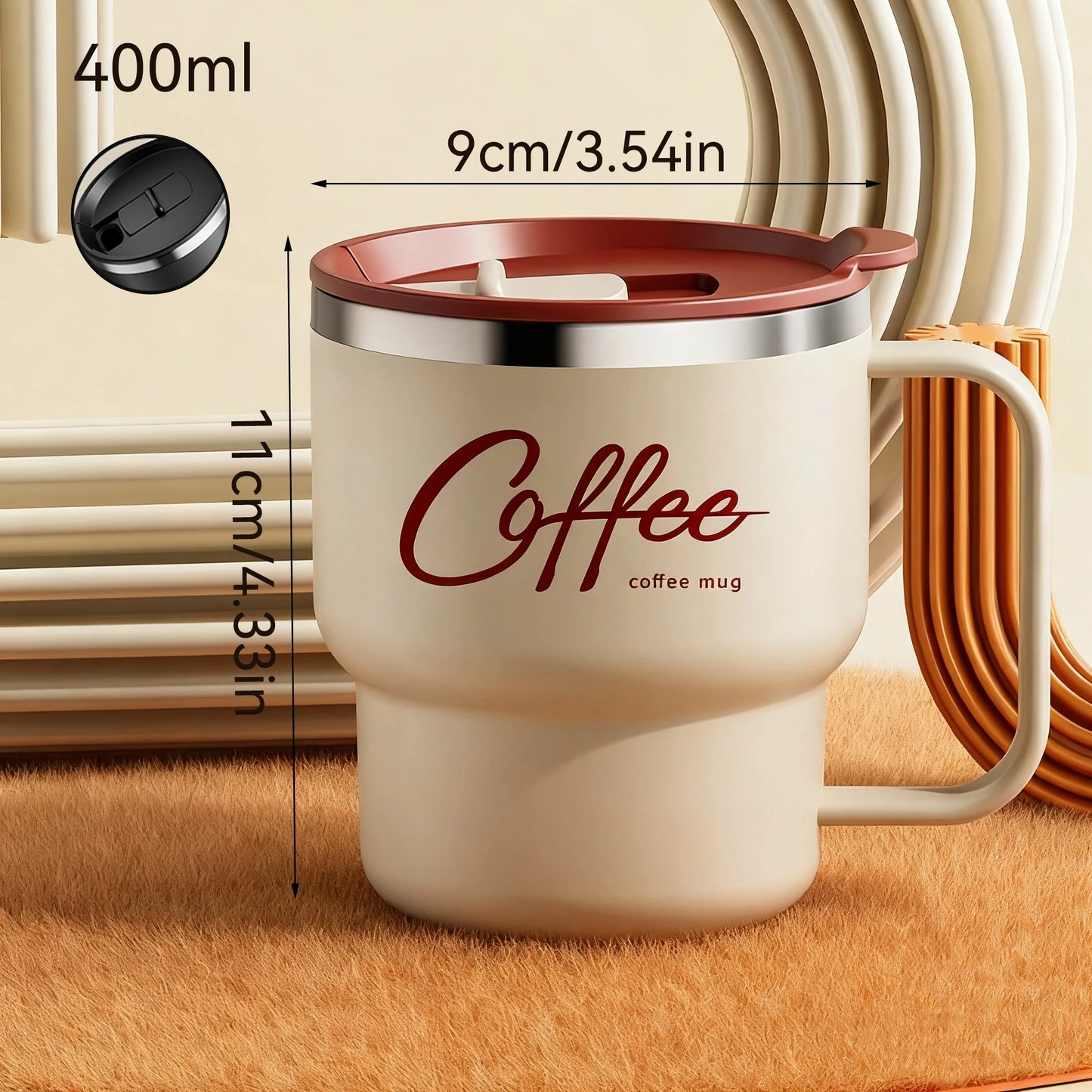 Copo de Café Isolado de Parede Dupla WORTHBUY 304 de Aço Inoxidável com Alça, Portátil, à Prova de Vazamentos, Copo de Água para Estudantes, Caneca de Leite e Café